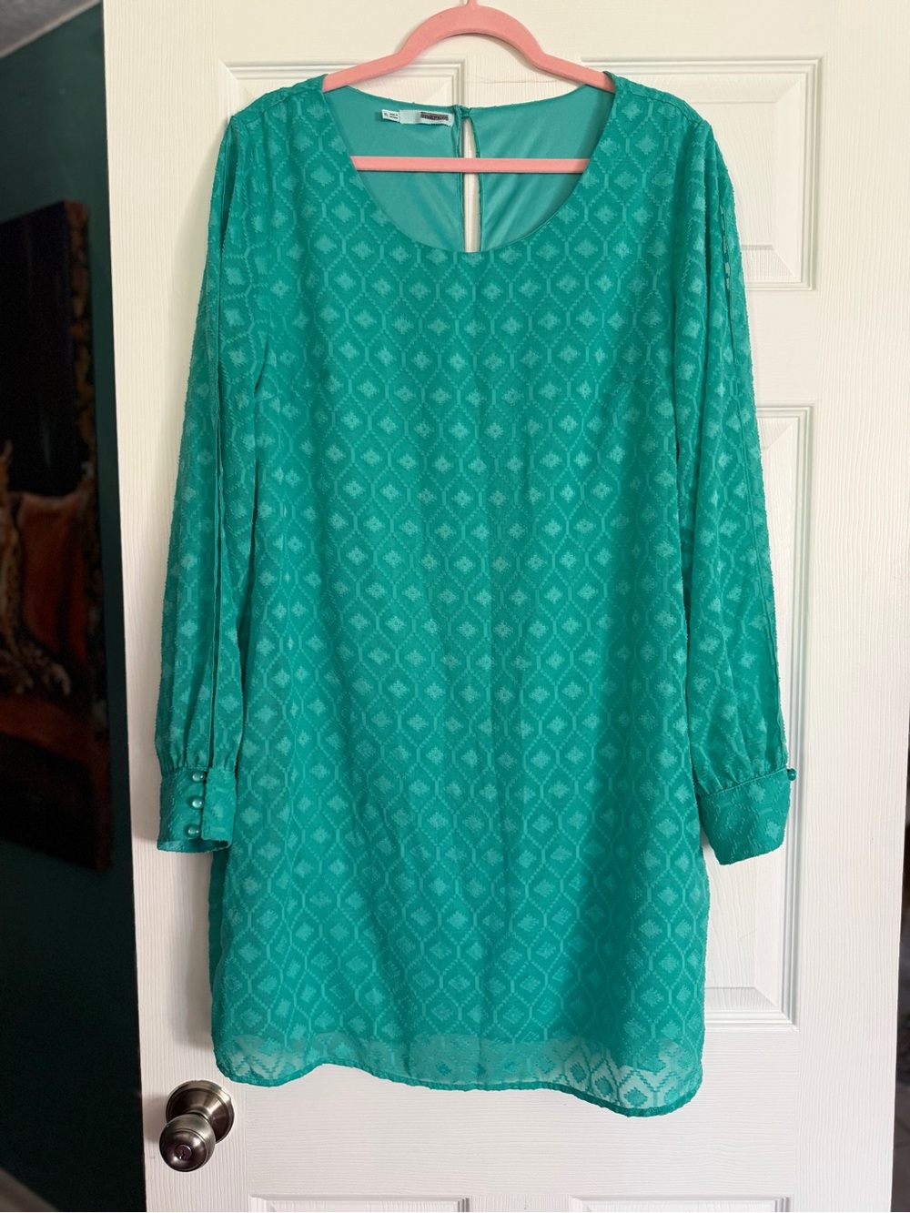 Maurices Teal Patterned Long Sleeve Mini Dress